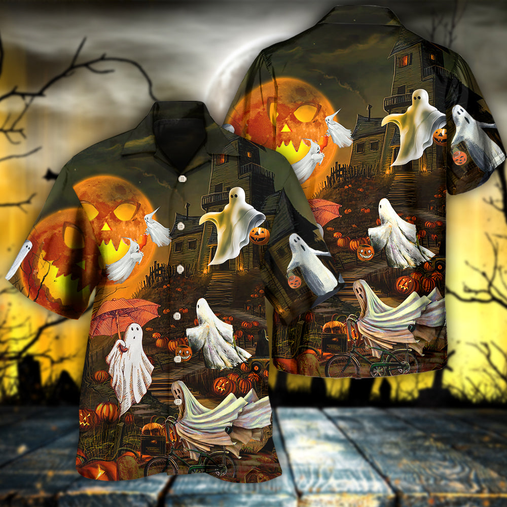 Halloween Ghost Cute With Moon - Hawaiian Shirt - Reefox