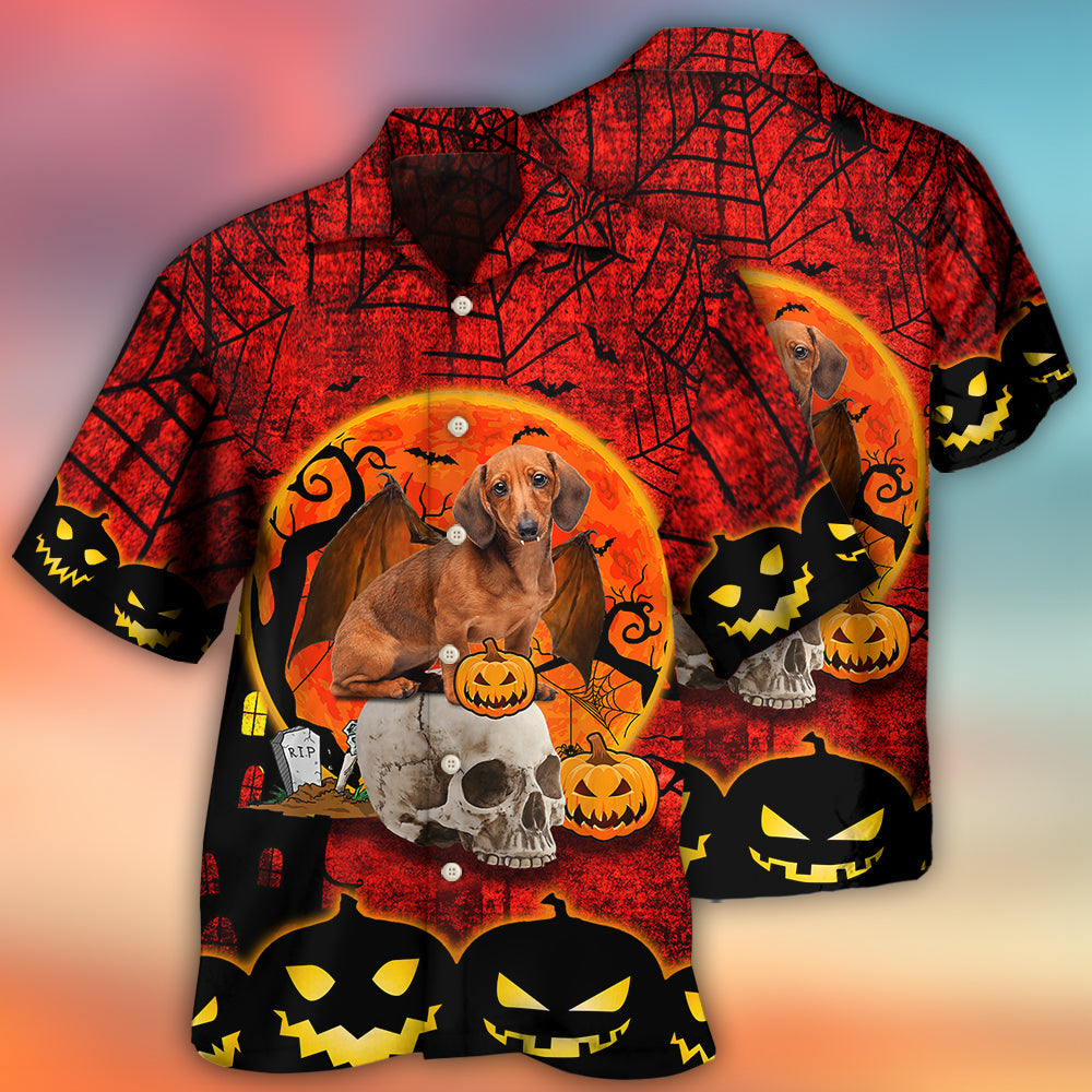 Halloween Dachshund Pumpkin Scary Red - Hawaiian Shirt - Reefox