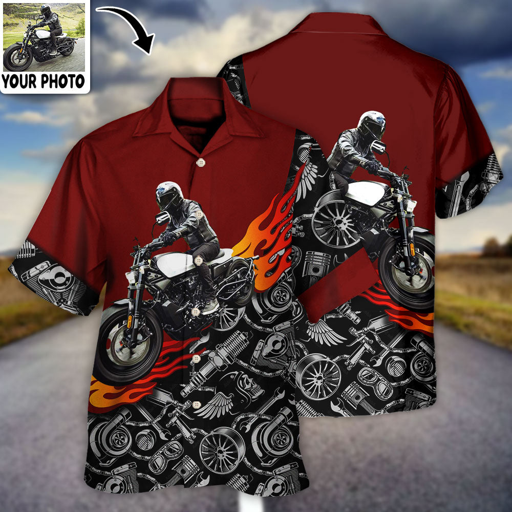 Motorcycle Biker Flame Custom Photo - Hawaiian Shirt - Reefox
