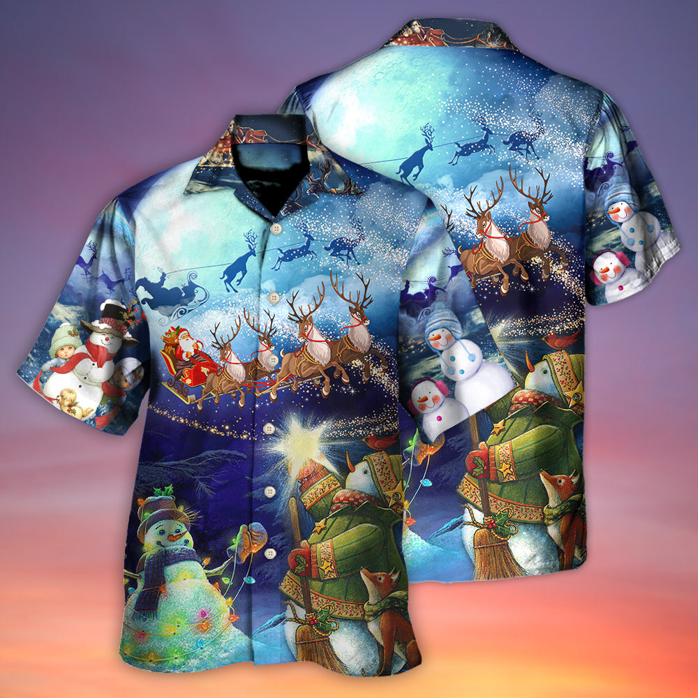 Christmas Rudolph Santa Claus Reindeer Snowman Light Art Style - Hawaiian Shirt - Reefox