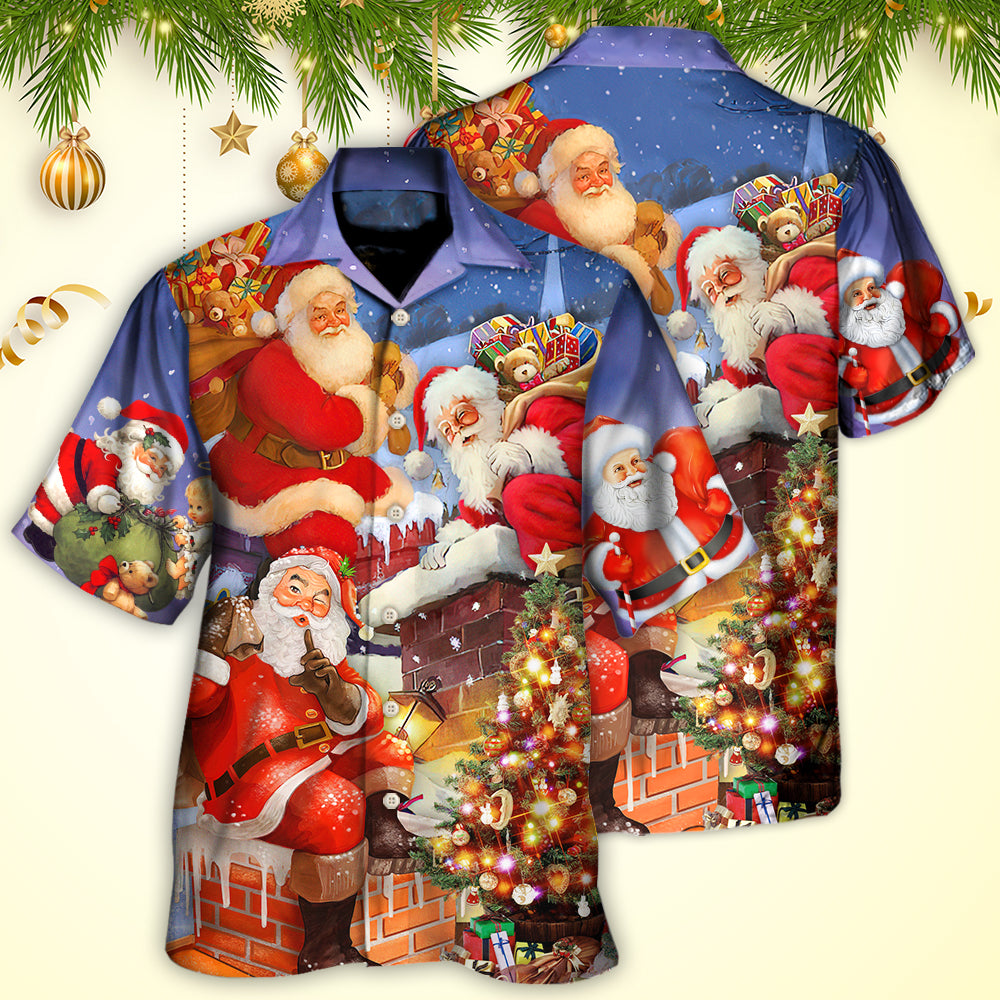 Christmas Up On Rooftop Santa Claus Art Style - Hawaiian Shirt - Reefox
