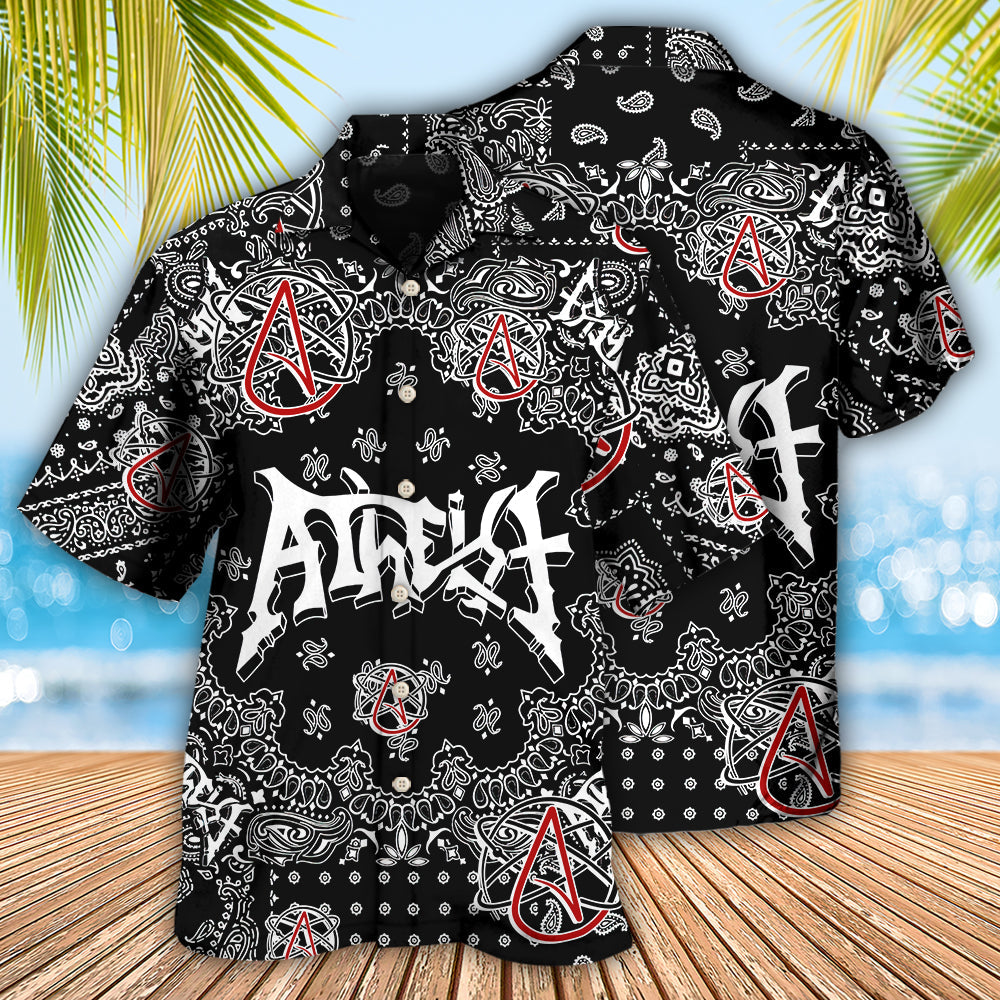 Atheist Black And White Paisley Pattern - Hawaiian Shirt - Reefox