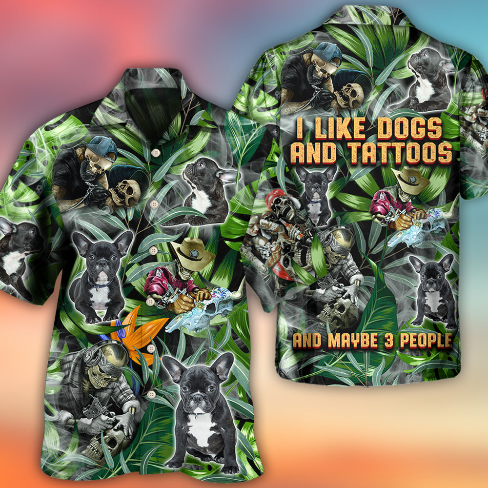 Skull And French Bulldog Tatoo Smoke Tropical - Hawaiian Shirt - Reefox