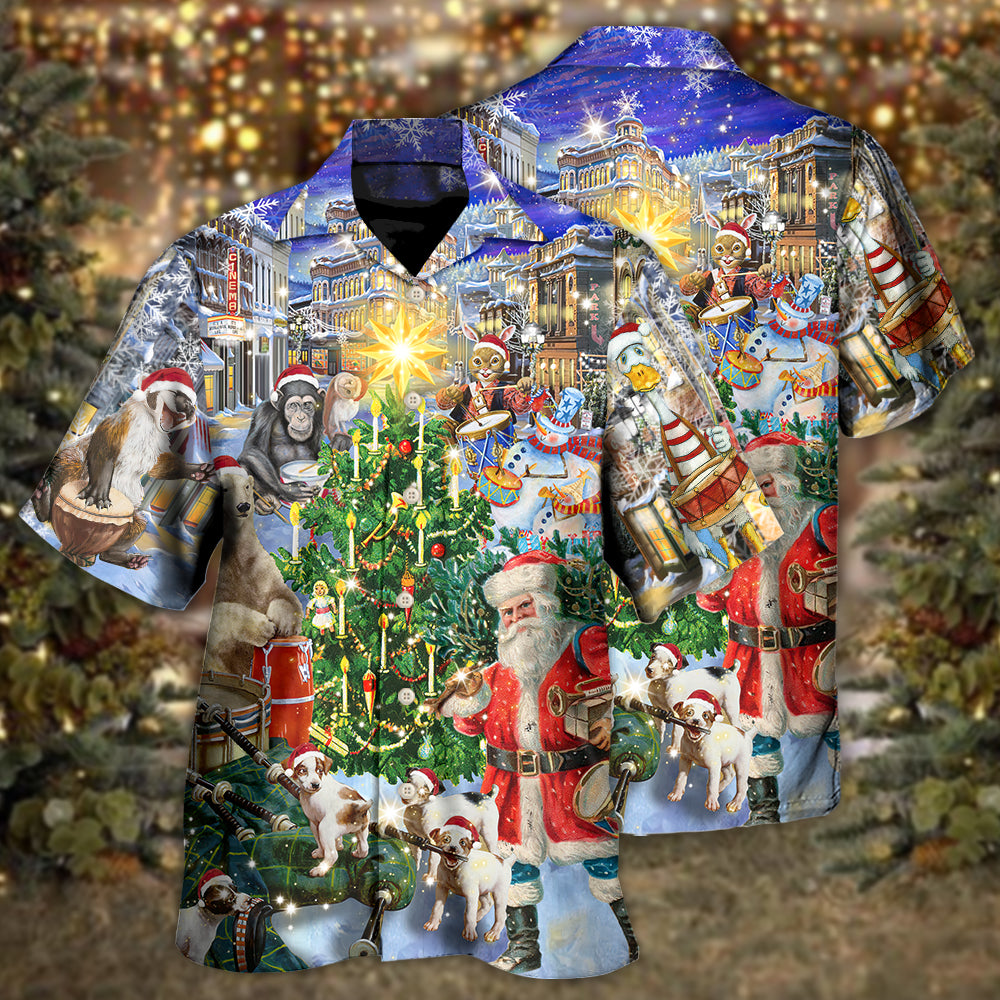 Christmas Animal Happiness With Drum - Hawaiian Shirt - Reefox