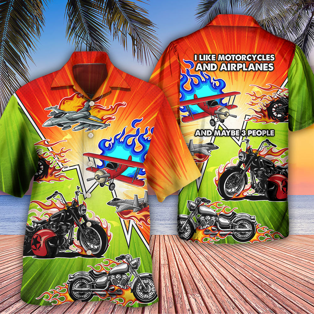 Motorcycle I Like Motorcycles And Airplanes - Hawaiian Shirt - Reefox