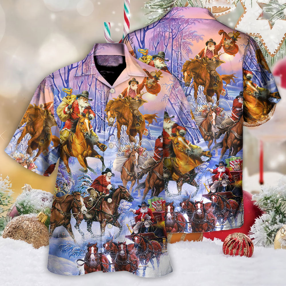 Christmas Santa And Horse Ho Ho Ho Everywhere Merry Xmas - Hawaiian Shirt - Reefox