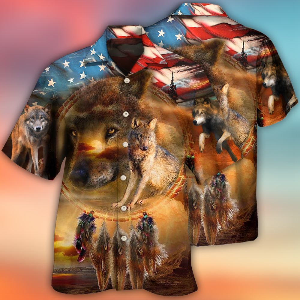 Wolf Independence Day Dreamcatcher American Flag - Hawaiian Shirt - Reefox