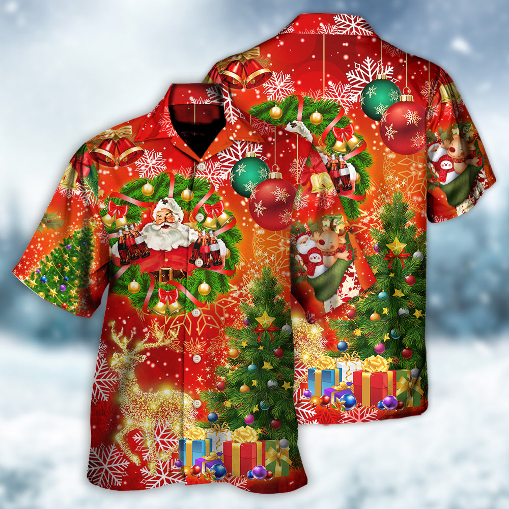 Christmas Santa Claus Drinking Christmas Tree Red Light - Hawaiian Shirt - Reefox
