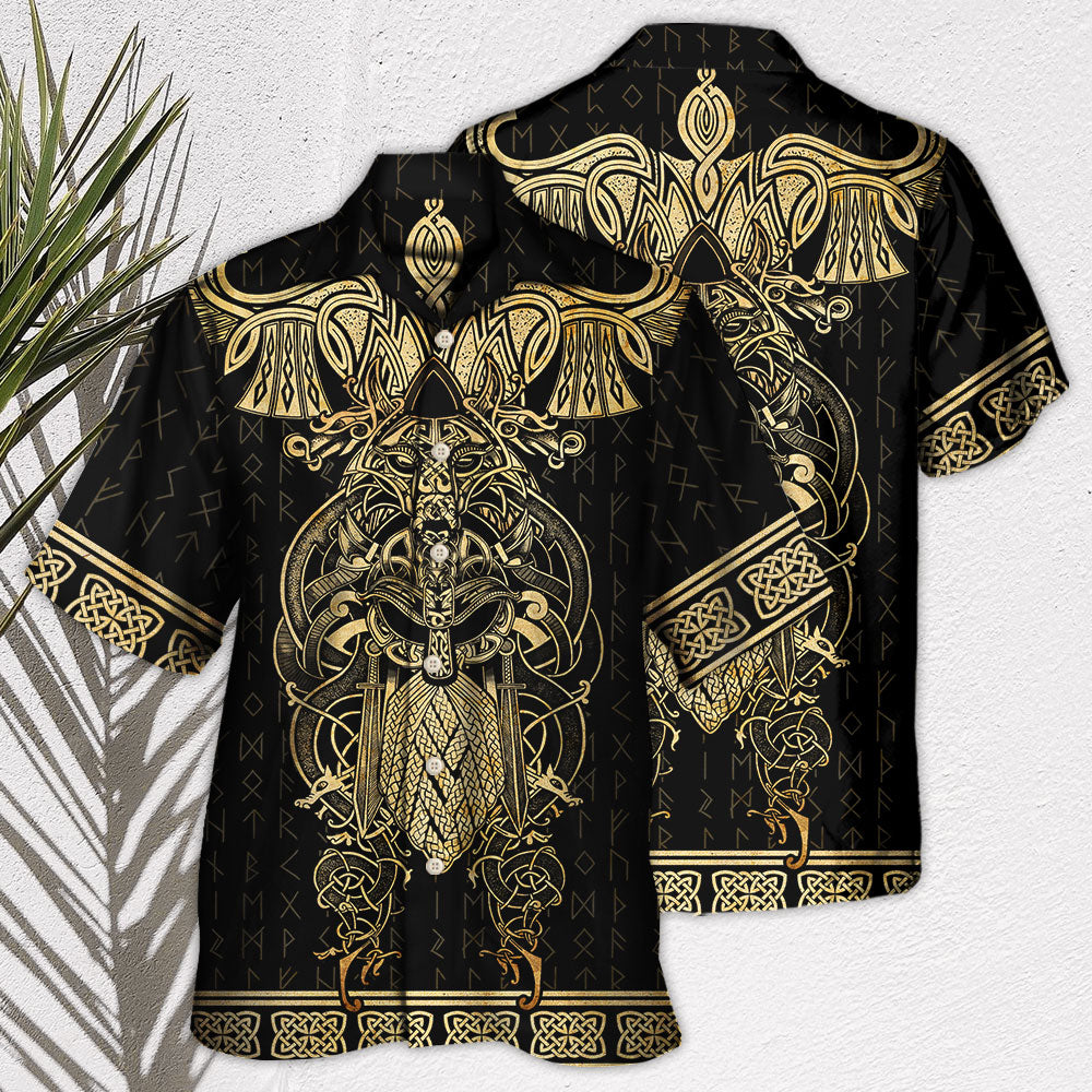 Viking Warrior The Raven Yellow Of Odin - Hawaiian Shirt - Reefox