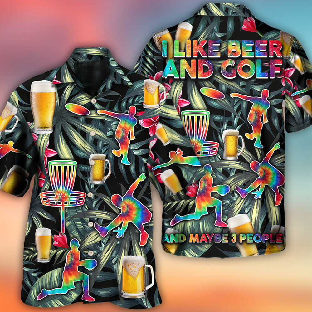 Beer And Disc Golf Tropical Flower Tie Dye - Hawaiian Shirt - Reefox