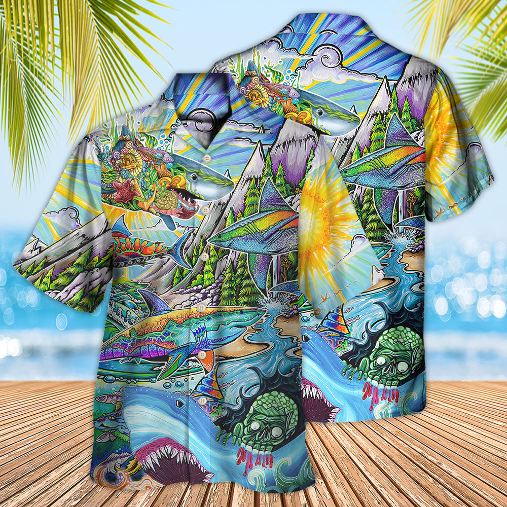 Hippie Shark Colorful Art Peace - Hawaiian Shirt - Reefox
