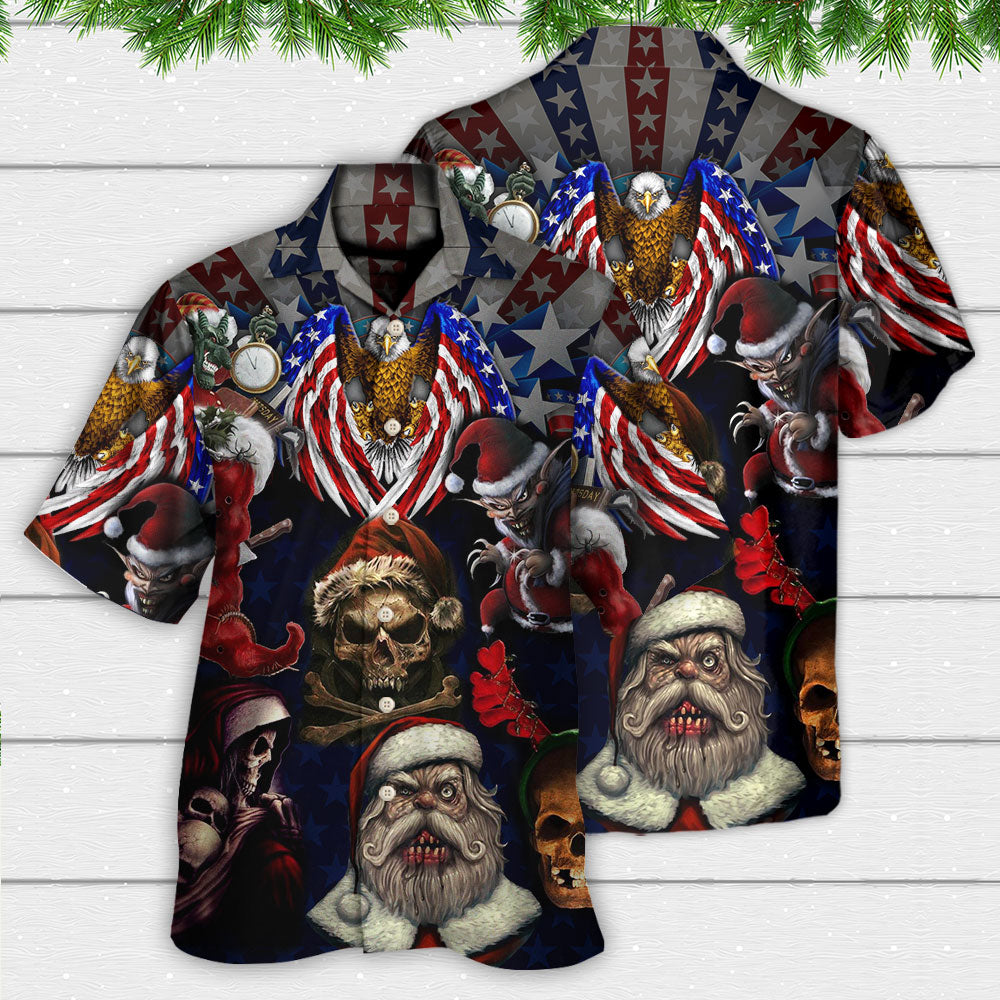 Skull Christmas USA Eagle Flag Skeleton Art - Hawaiian Shirt - Reefox