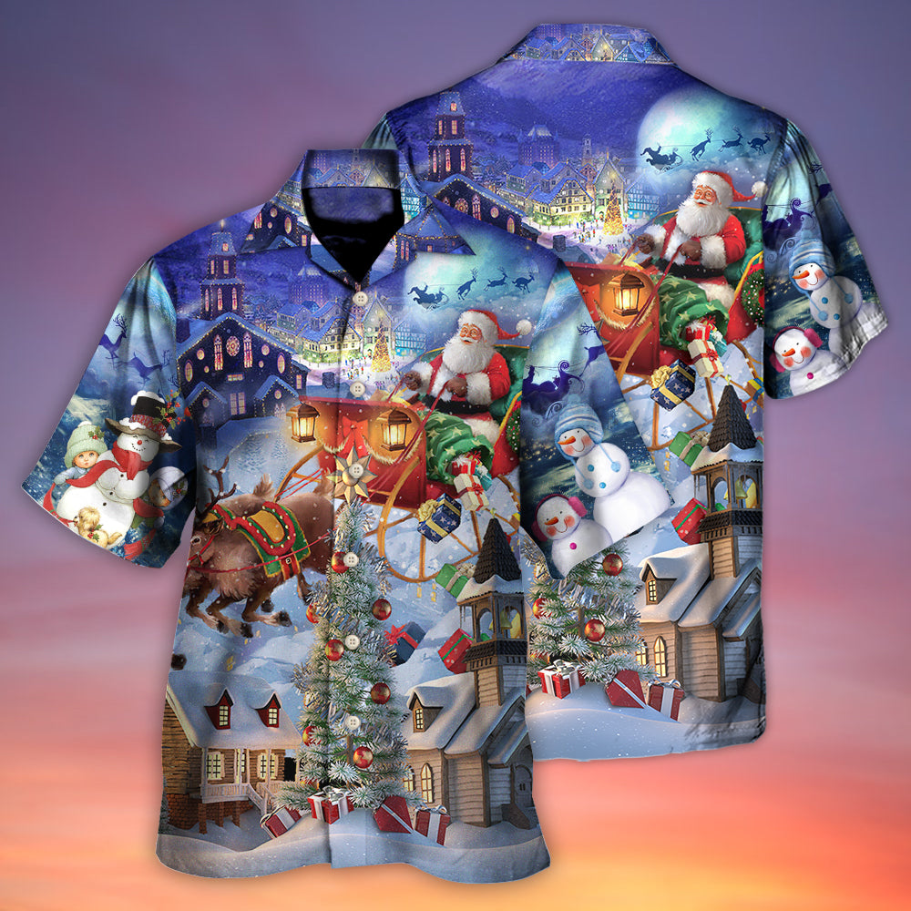 Christmas Rudolph Santa Claus Reindeer Gift Light Art Style - Hawaiian Shirt - Reefox