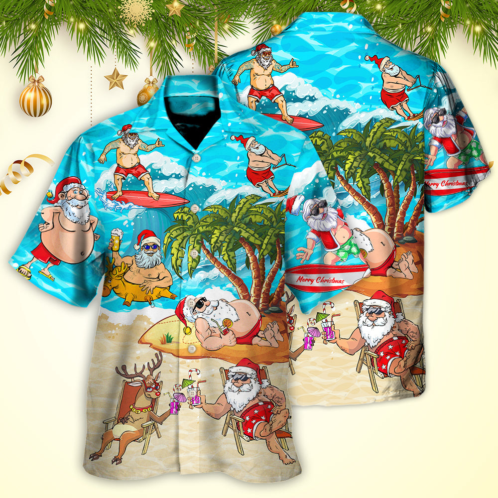 Christmas Santa Claus Chilling On The Beach Mele Kalikimaka Funny - Hawaiian Shirt - Reefox