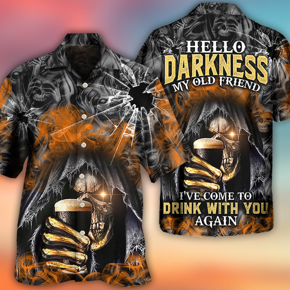 Skull Dark Drinking Orange Smoke Lighting - Hawaiian Shirt - Reefox