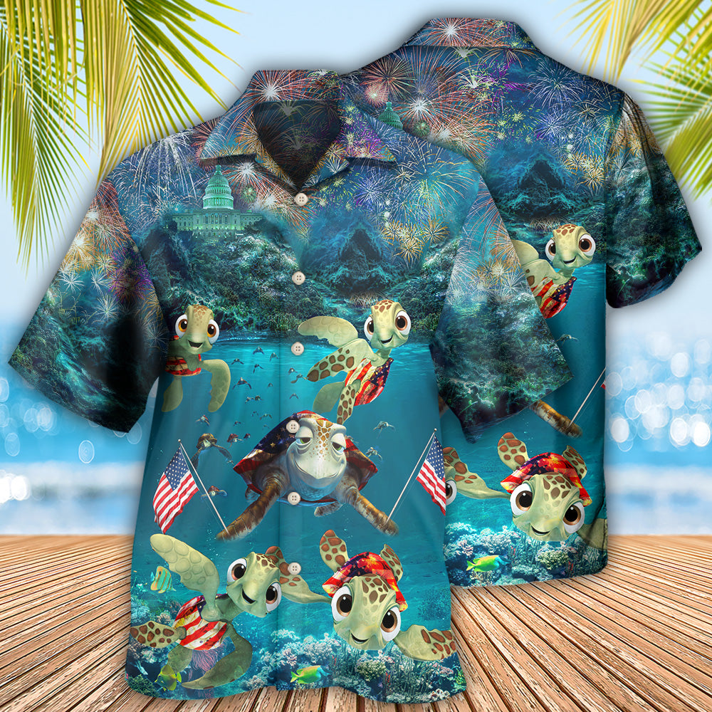 Turtle Independence Day Celebrate Under Sea - Hawaiian Shirt - Reefox