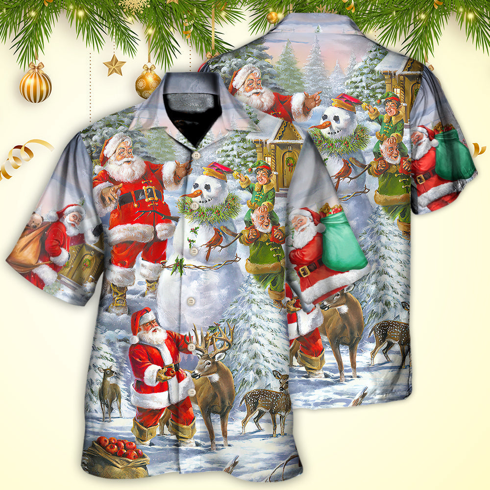Christmas Santa Claus Snowman Elf So Happy Art Style - Hawaiian Shirt - Reefox