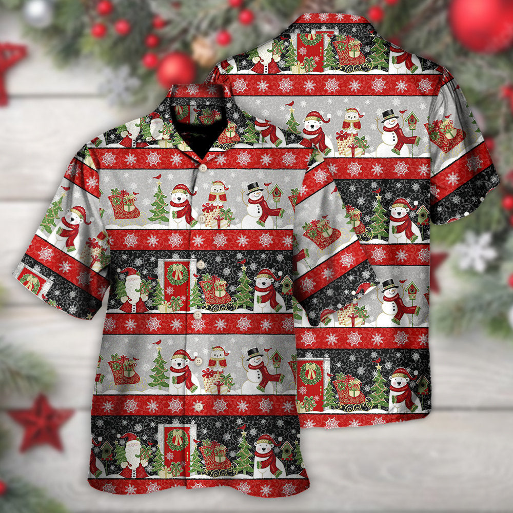 Christmas Santa Claus And Snowman Happy Xmas - Hawaiian Shirt - Reefox