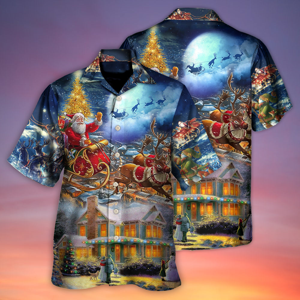 Christmas Santa Claus Snowman Family In Love Light Art Style - Hawaiian Shirt - Reefox