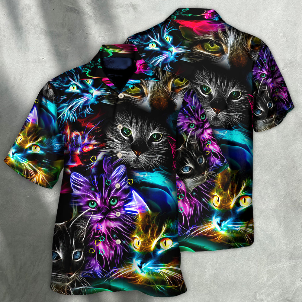 Cat Funny Neon Light Colorful Style - Hawaiian Shirt - Reefox