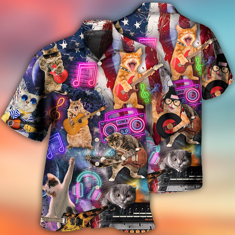 Cat Independence Day Cat Rocker Happy - Hawaiian Shirt - Reefox