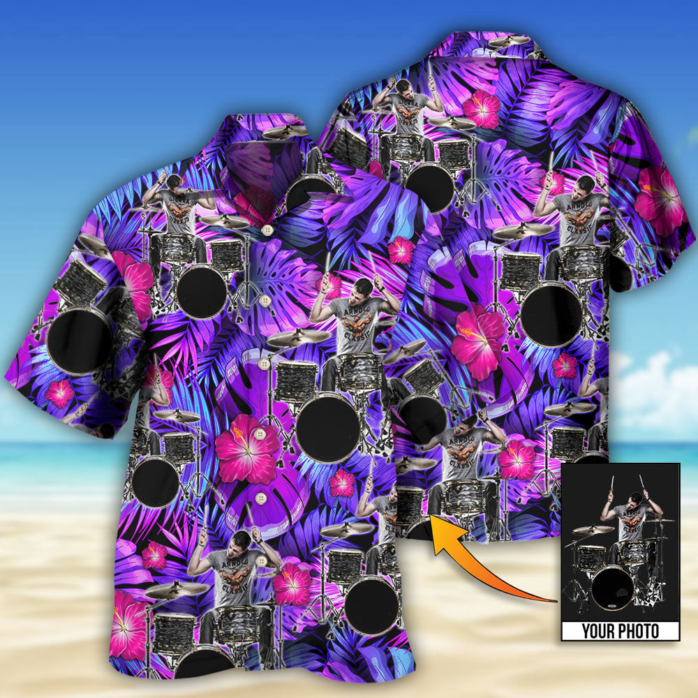 Drum Purple Tropical Style Custom Photo - Hawaiian Shirt - Reefox