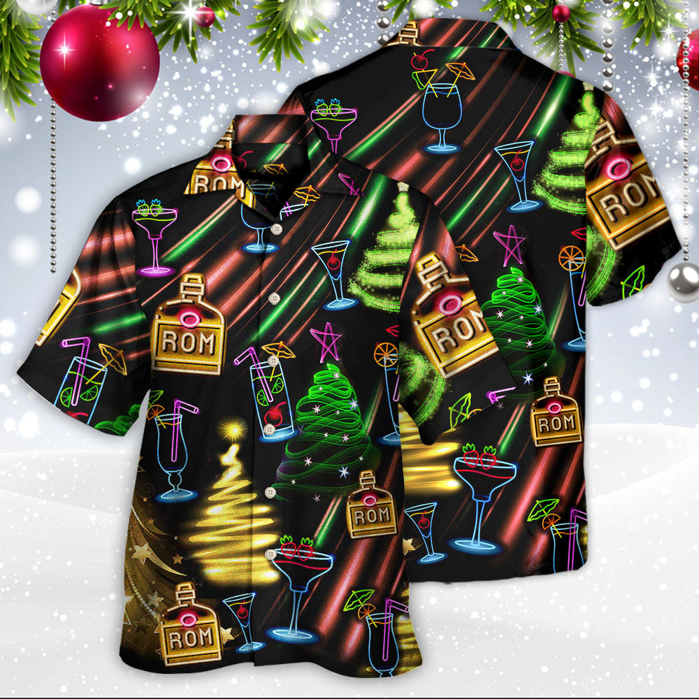 Wine Rum Christmas Neon Art Drinking - Hawaiian Shirt - Reefox