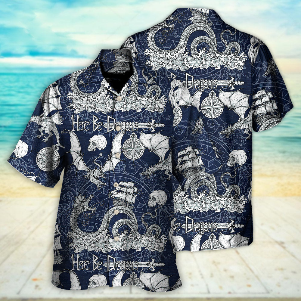 Dragon With Skull Old Ship Sea Life - Hawaiian Shirt - Reefox