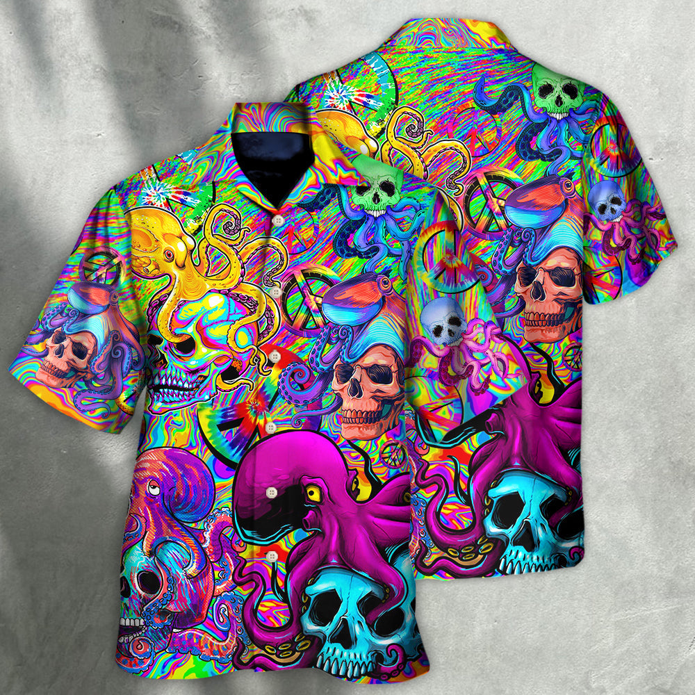 Hippie Skull Octopus Colorful Tie Dye - Hawaiian Shirt - Reefox