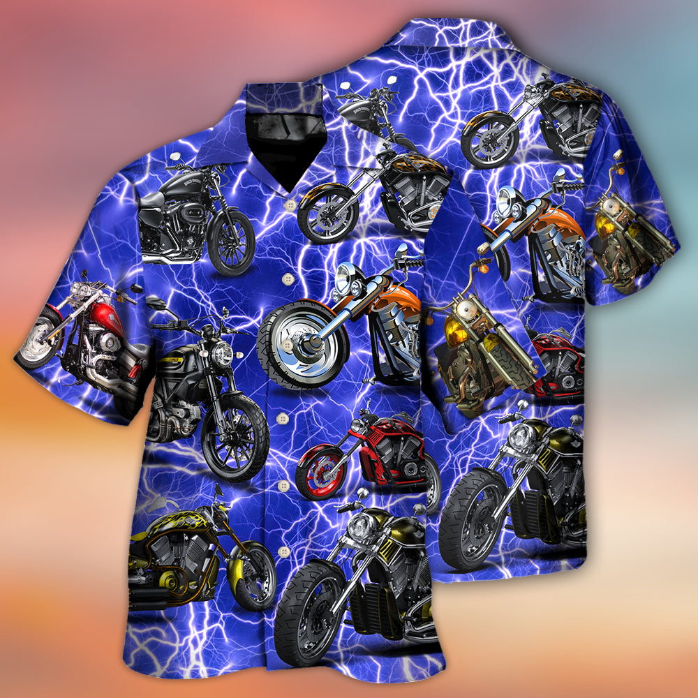 Motorcycle Lover Lightning Blue Cool Style - Hawaiian Shirt - Reefox
