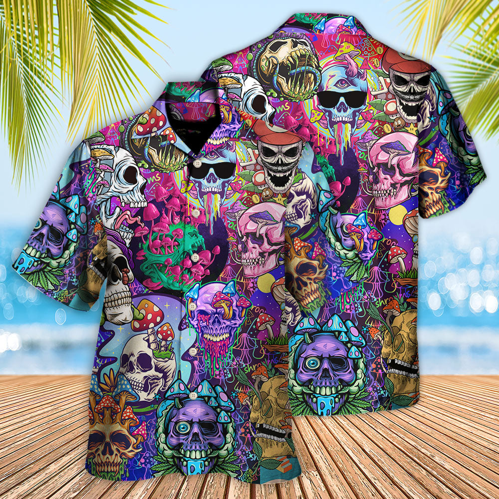 Hippie Mushroom And Skull Colorful Art - Hawaiian Shirt - Reefox