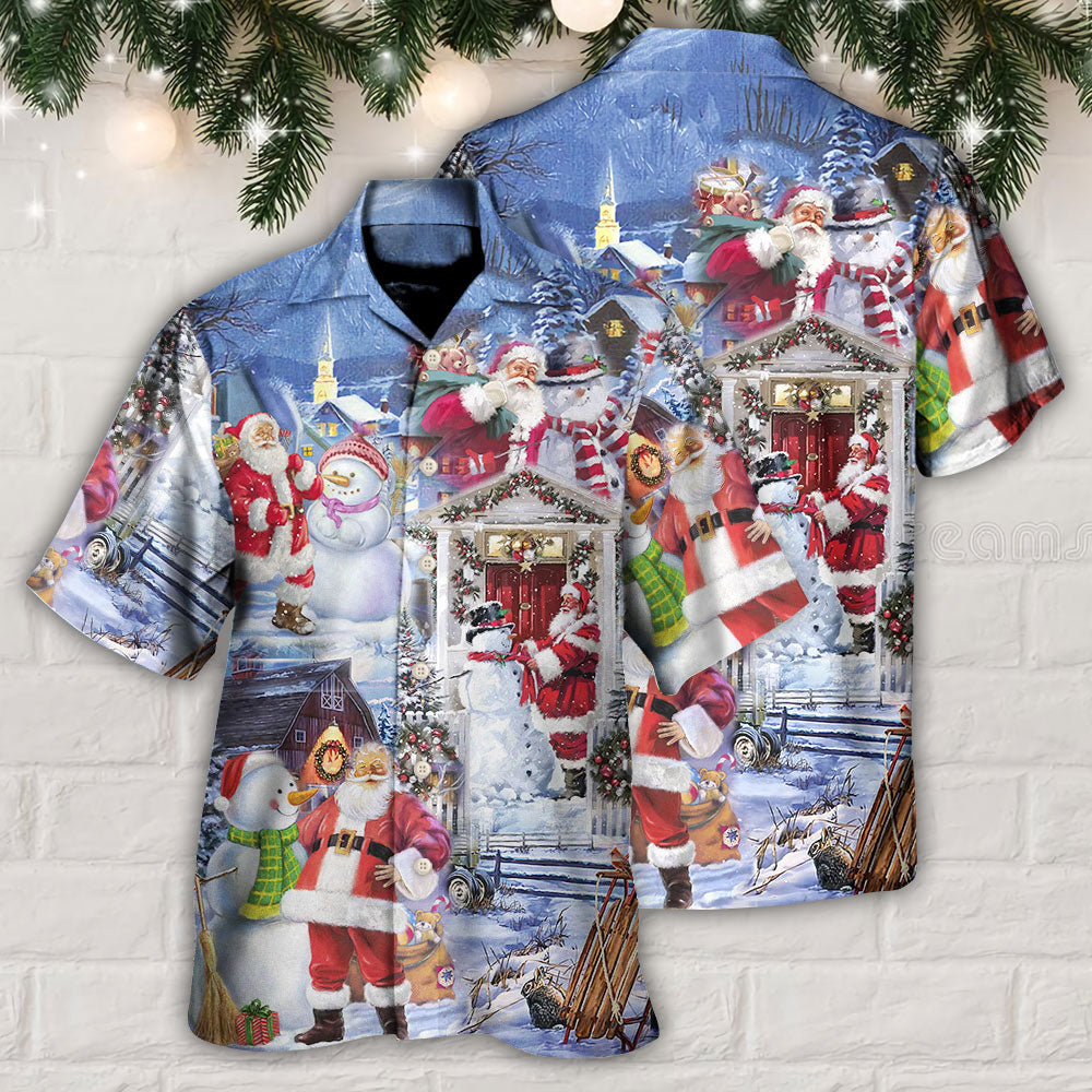 Christmas Santa And Snowman Happy Holiday Christmas - Hawaiian Shirt - Reefox