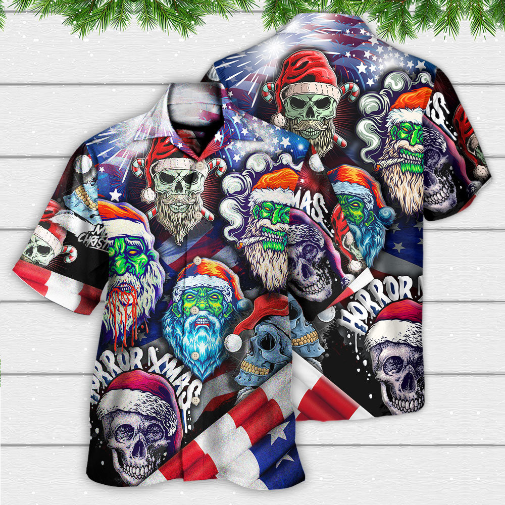 Skull Christmas US Flag Skeleton Art - Hawaiian Shirt - Reefox