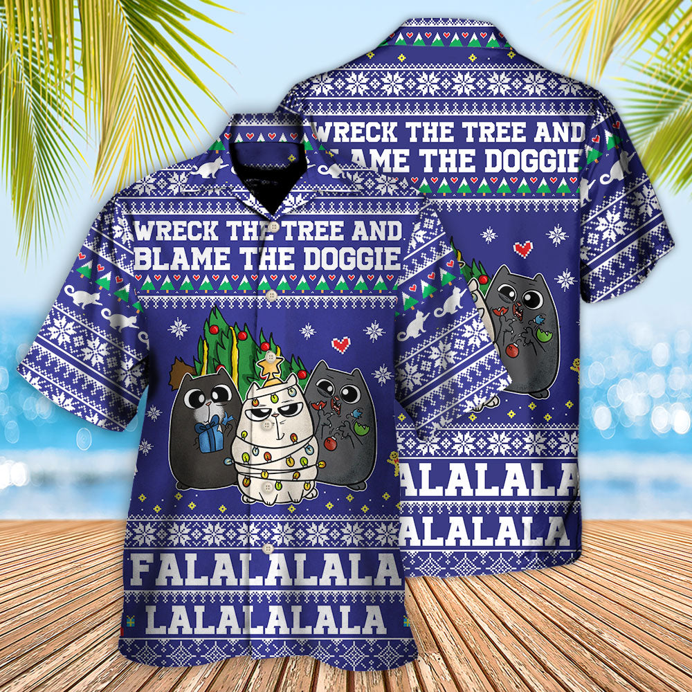 Cat Wreck The Tree Meowy Christmas Style - Hawaiian Shirt - Reefox