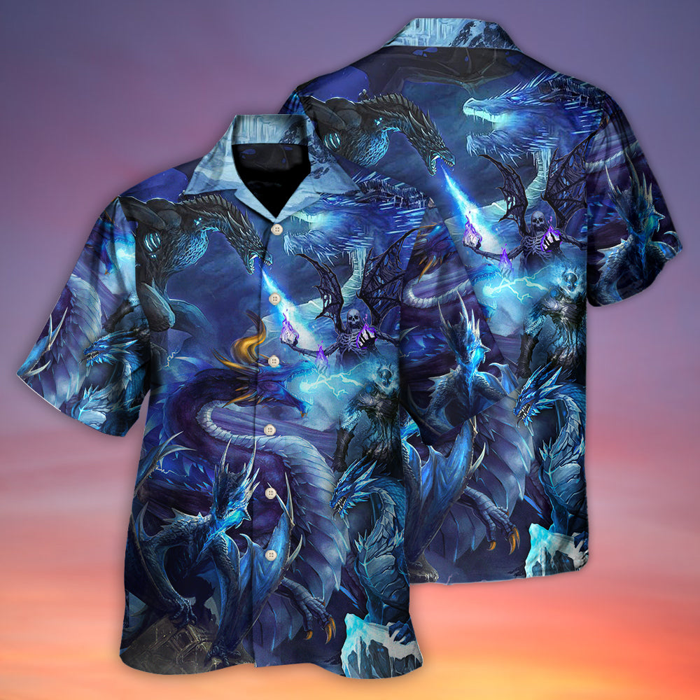 Dragon Blue Skull Fire Lightning Art Style - Hawaiian Shirt - Reefox