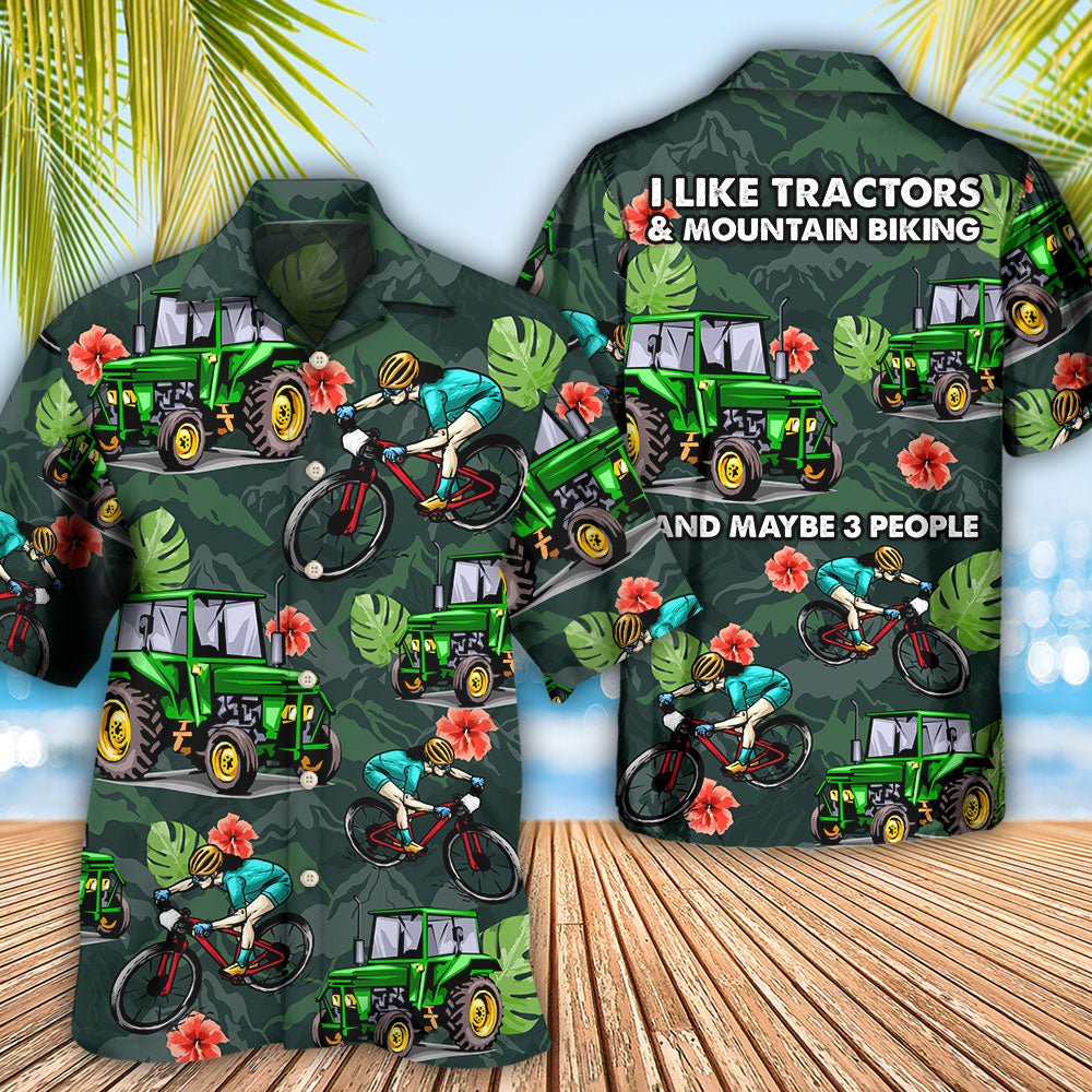 Tractor I Like Tractors And Moutain Biking - Hawaiian Shirt - Reefox