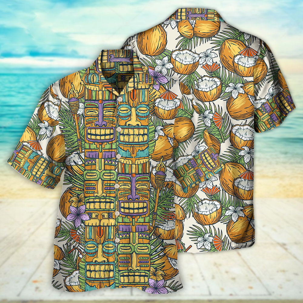 Tiki Tradition Tribal Mask And Coconut Tropical - Hawaiian Shirt - Reefox