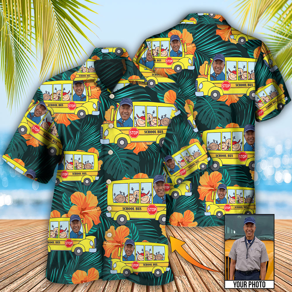 School Bus Driver Tropical Custom Photo - Hawaiian Shirt - Reefox