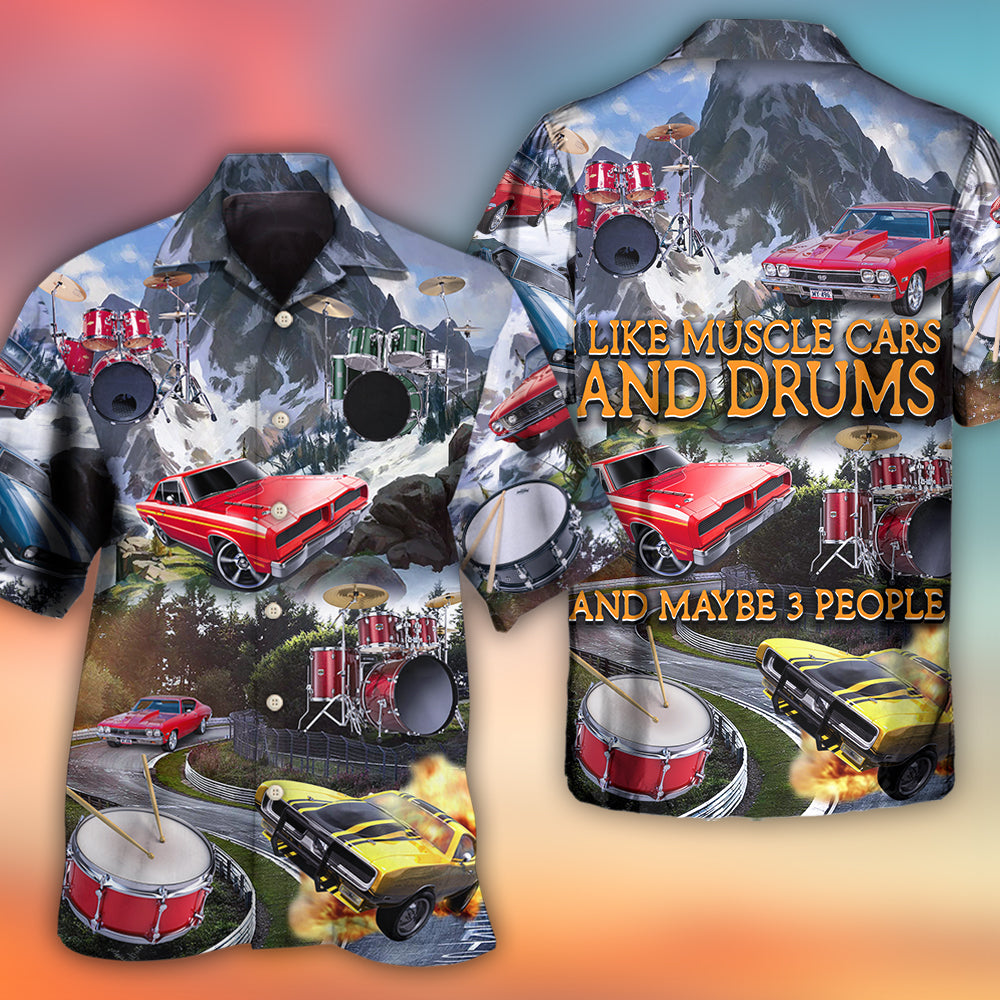Car Muscle Car And Drum Racing Music Lover - Hawaiian Shirt - Reefox