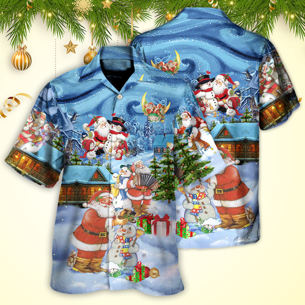 Christmas Santa And Snowman Best Friends - Hawaiian Shirt - Reefox