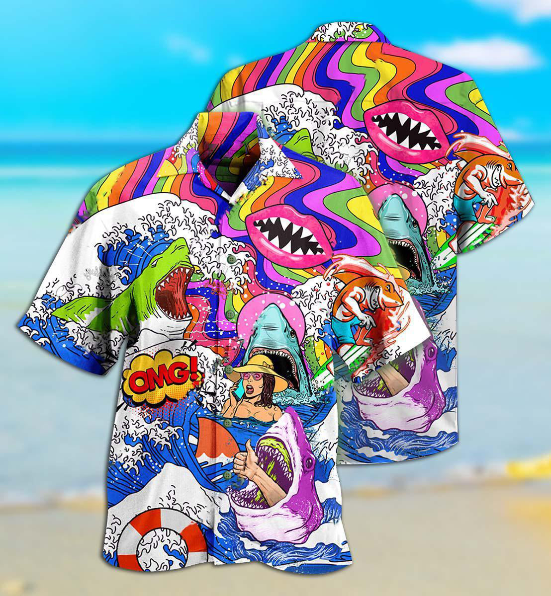 Hippie Shark Hippie Shark And Girl - Hawaiian Shirt - Reefox