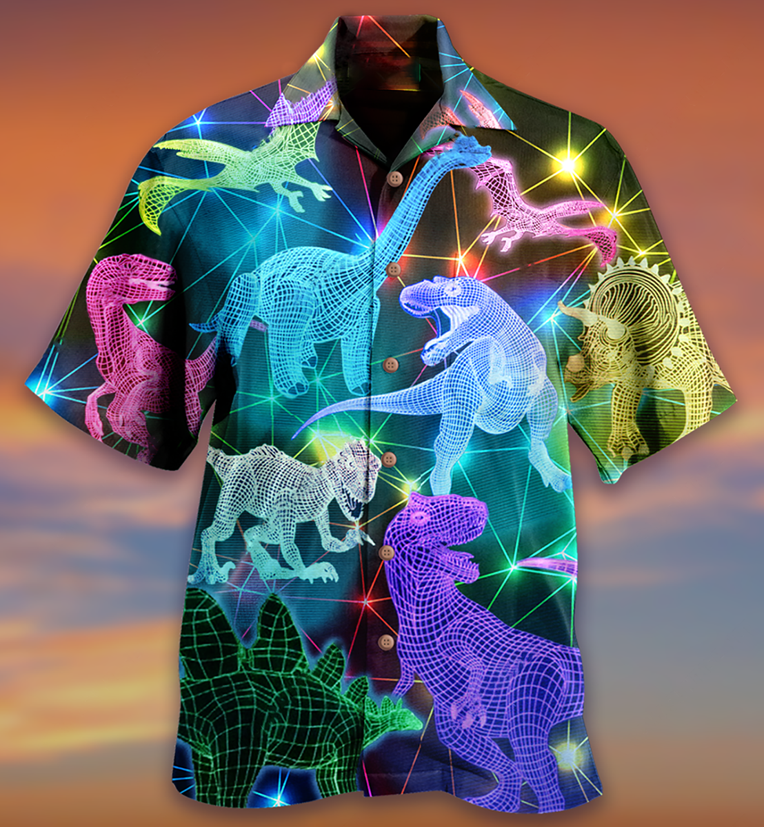Dinosaur Fullcolor Neon Cool - Hawaiian Shirt - Reefox