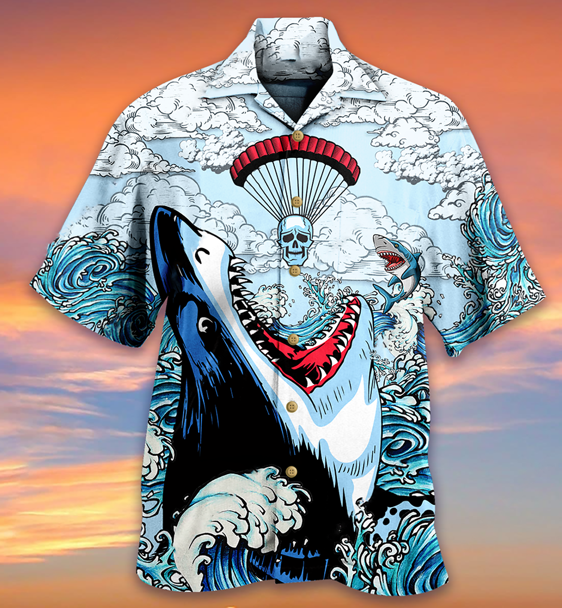 Shark Love Skull Style - Hawaiian Shirt - Reefox
