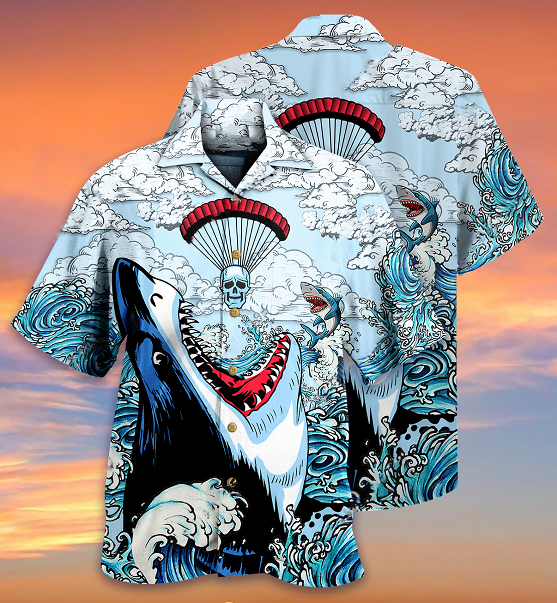 Shark Love Skull Style - Hawaiian Shirt - Reefox