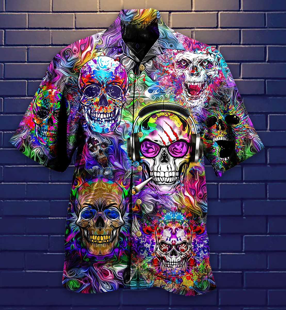 Hippie Skull Color Flowers - Hawaiian Shirt - Reefox