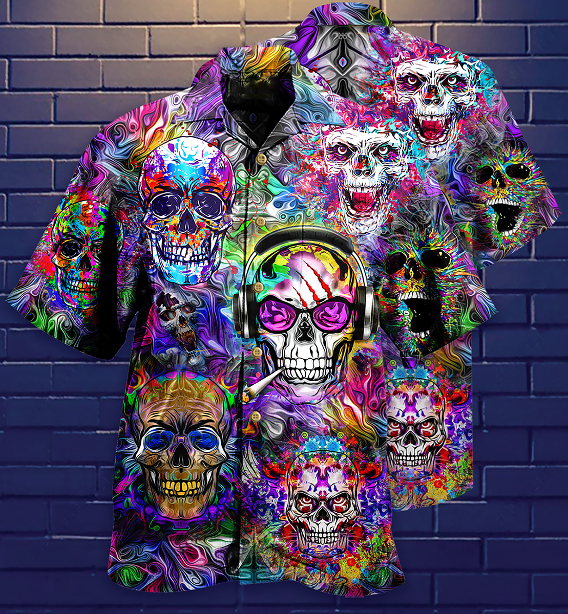 Hippie Skull Color Flowers - Hawaiian Shirt - Reefox