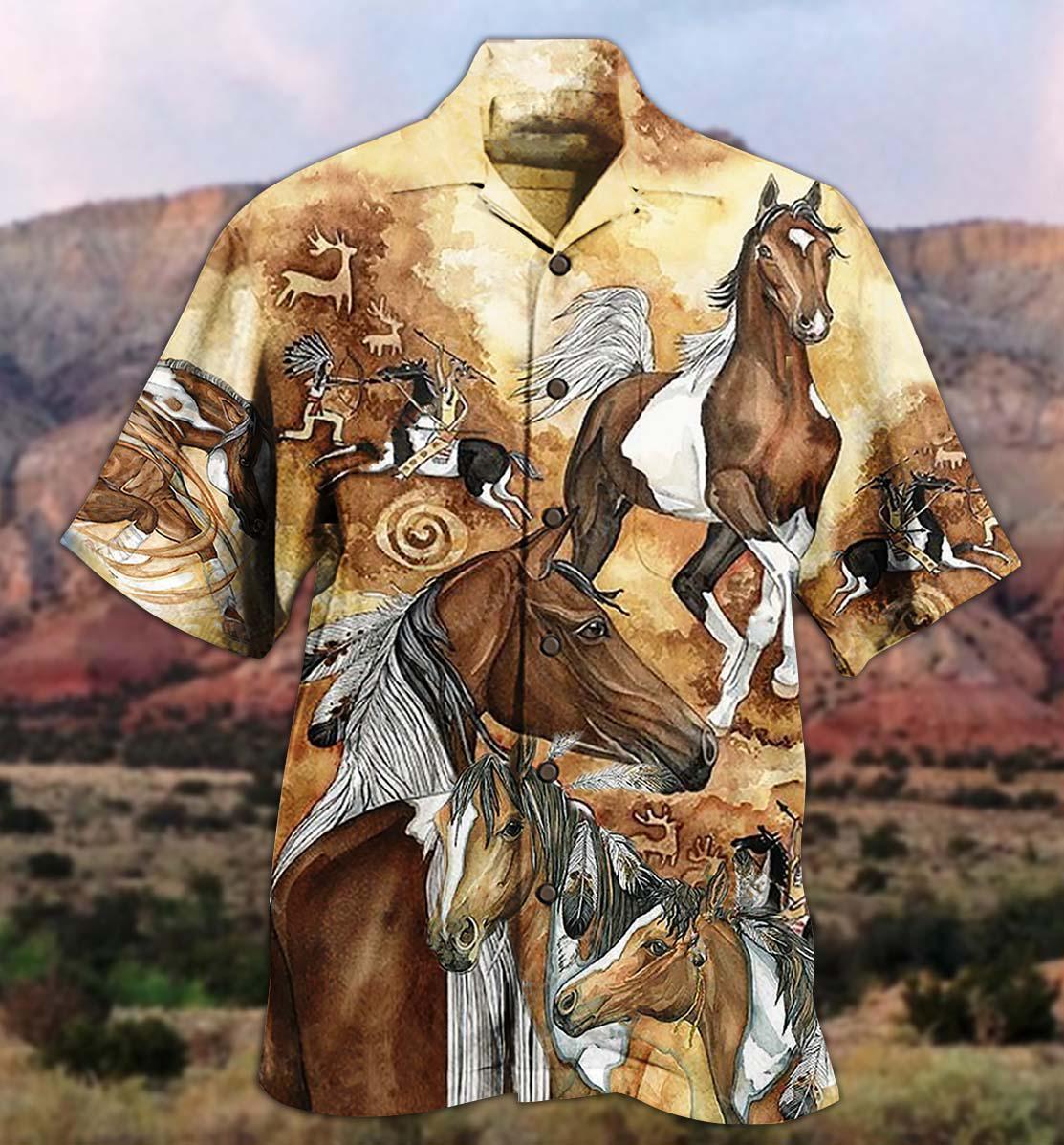 Native Horses Run Away Vintage - Hawaiian Shirt - Reefox