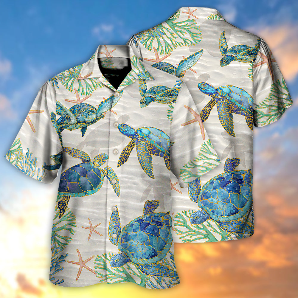 Turtle Peaceful Relaxing Calm Of The Beach And Ship With Sails - Hawaiian Shirt - Reefox