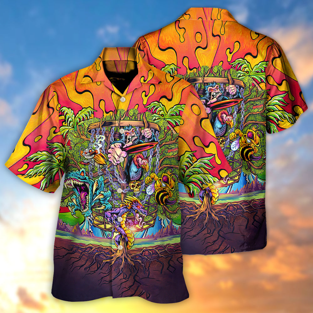 Disc Golf Ball Games Tree Tropical Island Paradise - Hawaiian Shirt - Reefox