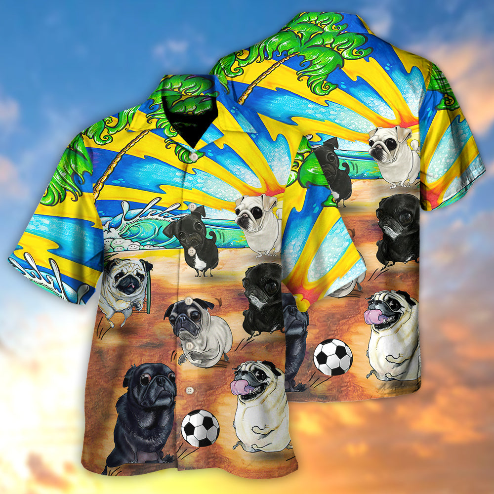 Soccer Beach Sports Pug Dog Beach - Hawaiian Shirt - Reefox